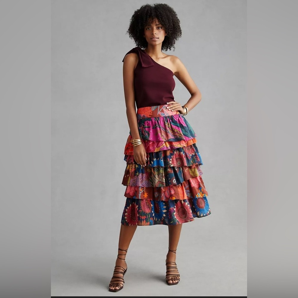 Farm Rio Tiered Midi Skirt, Small NWT